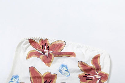 Flower butterfly print backless tube top