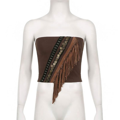 Beaded patchwork backless tube top