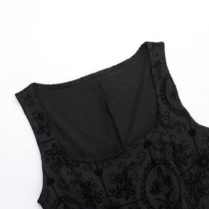 Lace hem ruched square neck print mini dress