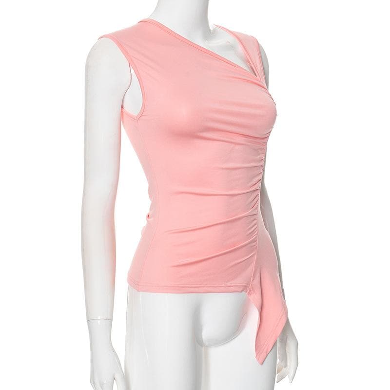 Ruched irregular ruffle solid tank top