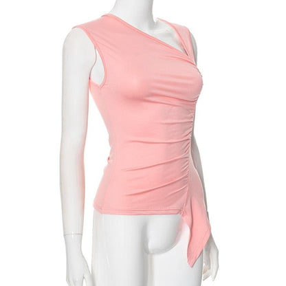 Ruched irregular ruffle solid tank top