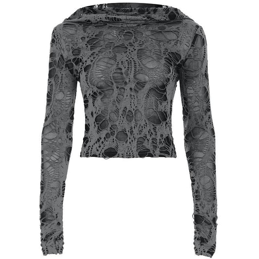 Hoodie long sleeve hollow out cut out top