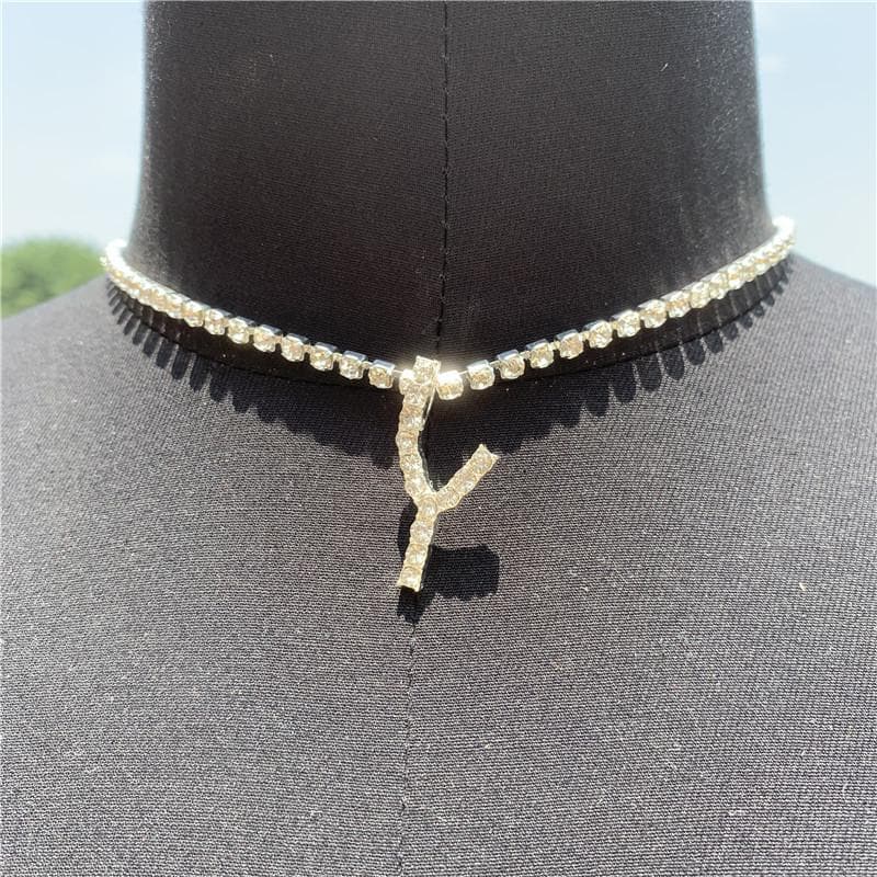 Initials pendant rhinestone chocker