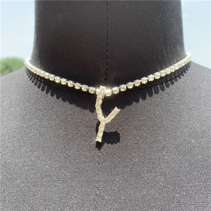 Initials pendant rhinestone chocker