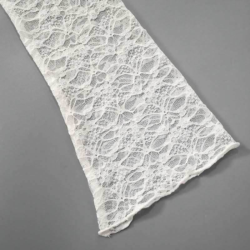 Irregular long sleeve lace see through solid top