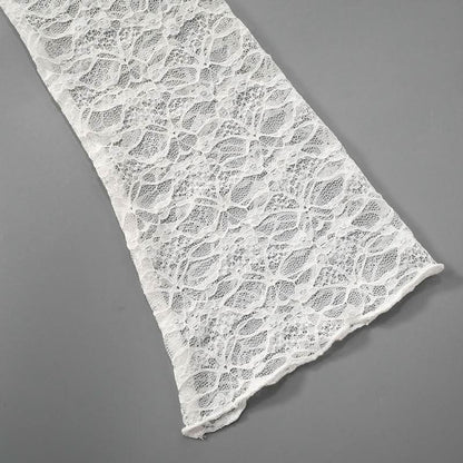 Irregular long sleeve lace see through solid top