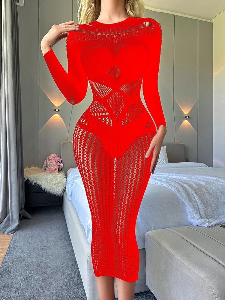 Long sleeve crewneck hollow out cut out maxi dress