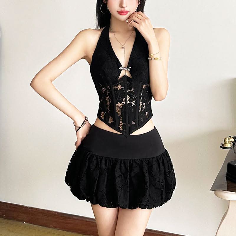 Halter corset lace backless top
