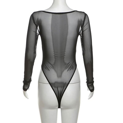 Sweetheart neck long sleeve mesh bodysuit