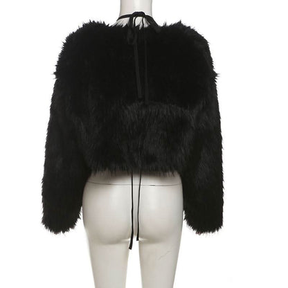 Long sleeve halter fluffy 2 piece coat top