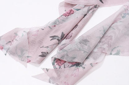 Halter hollow out lace hem flower print gloves cut out mini dress