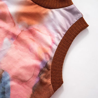 High neck sleeveless knitted patchwork print top
