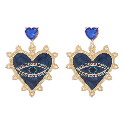 Rhinestone heart pendant stud earrings