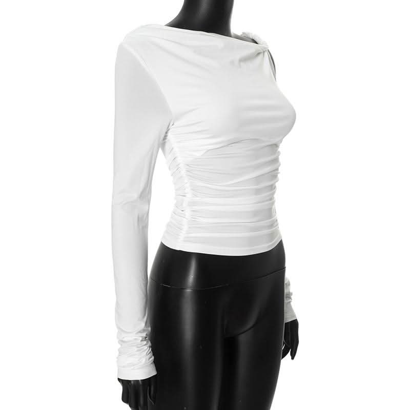 Irregular long sleeve hollow out ruched one shoulder cut out top