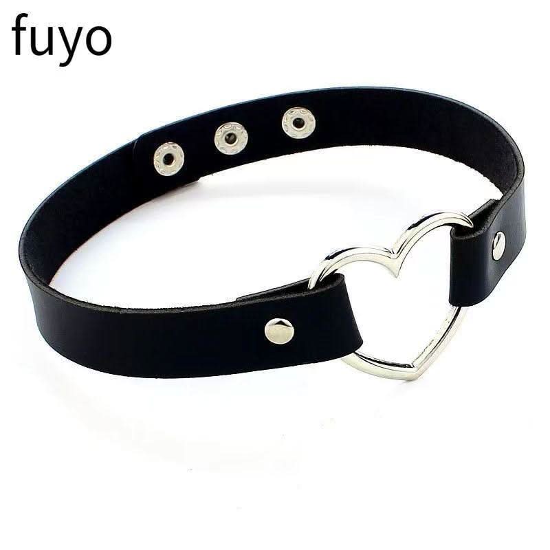 PU leather rivet o ring metal chain necklace