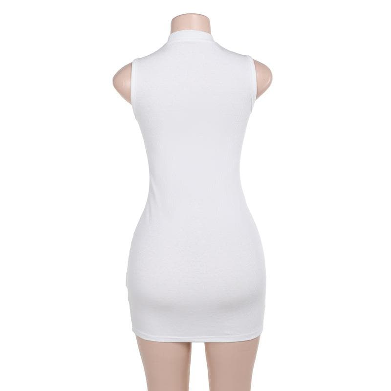 Crewneck sleeveless hollow out ribbed cut out mini dress