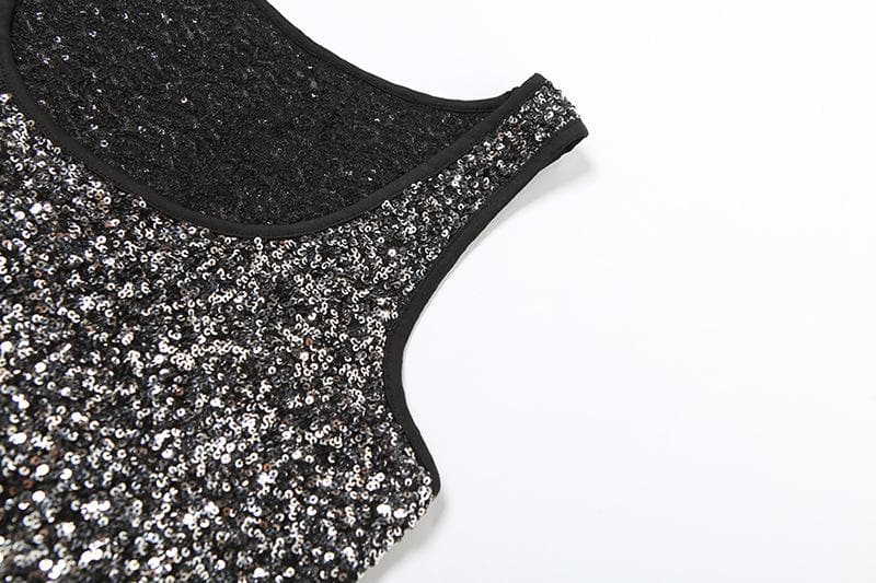 U neck glitter letter print 2 piece top