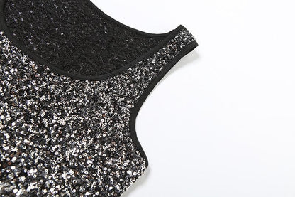 U neck glitter letter print 2 piece top