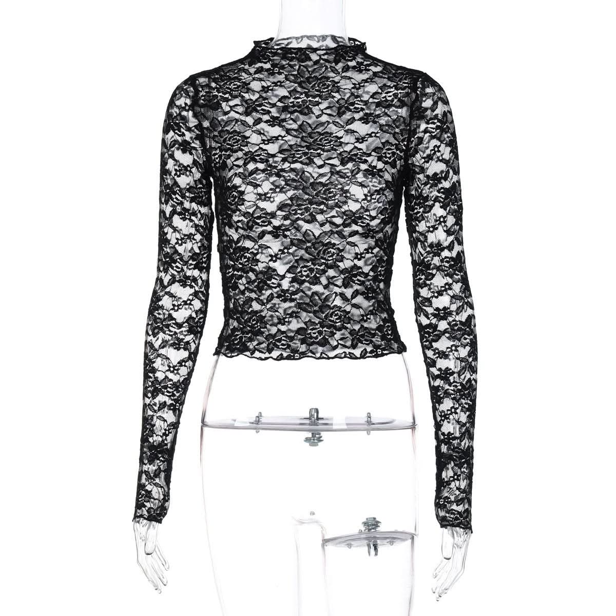 Long sleeve high neck lace top