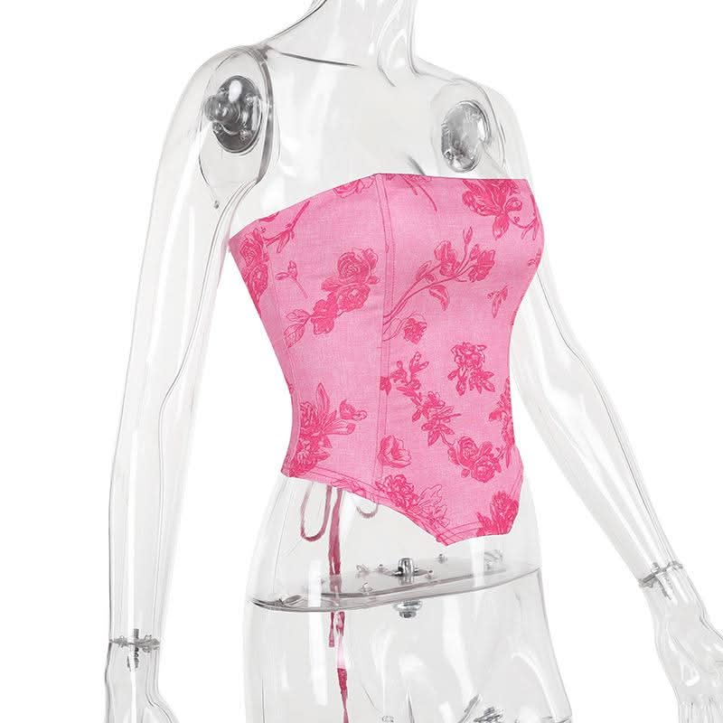 Flower print lace up tube top