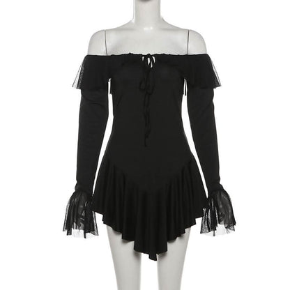 Long sleeve off shoulder ruffle mini dress