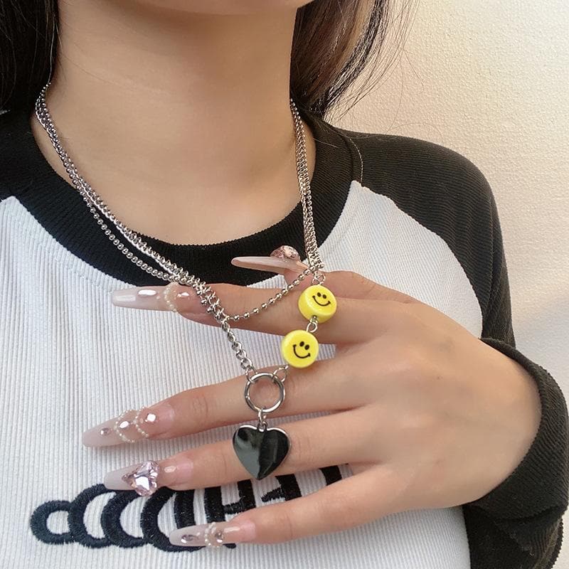 Heart pendant o ring layered necklace