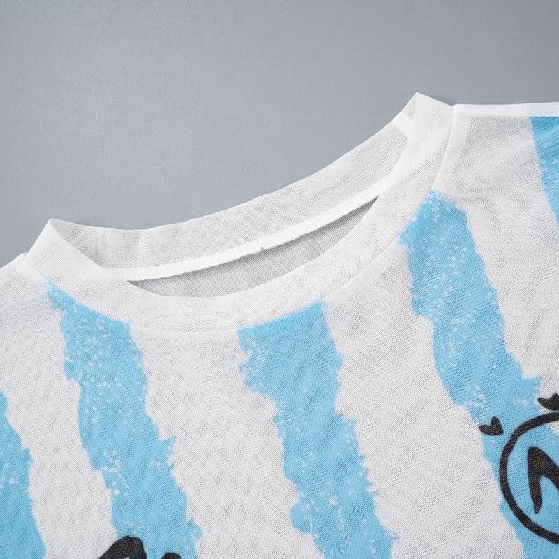 Short sleeve crewneck sheer mesh letter print crop top