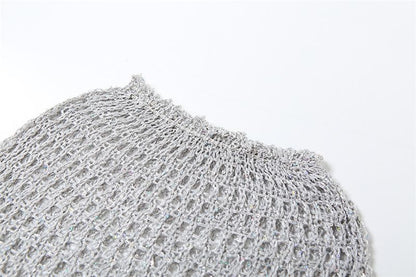 Crochet hoodie sleeveless backless hollow out irregular mini skirt set