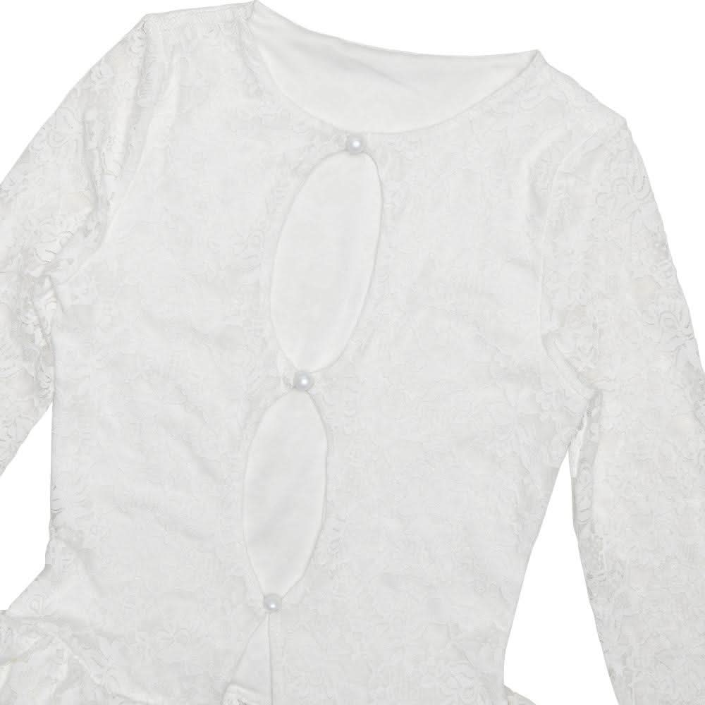 Long sleeve lace hollow out ruffle cut out mini dress