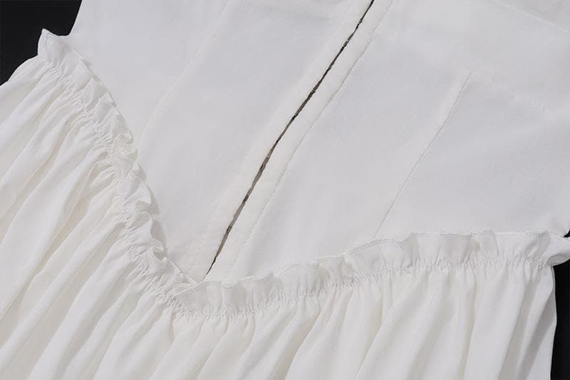 Button ruffle square neck ruched bustier tank mini dress