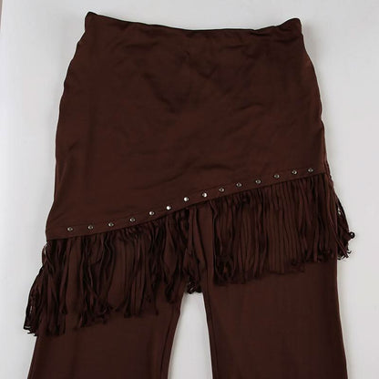 Rivet tassels patchwork low rise pant