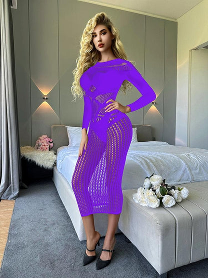 Long sleeve crewneck hollow out cut out maxi dress