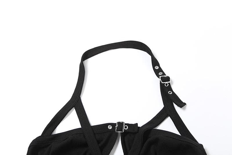 Halter hollow out buckle backless crop cut out top