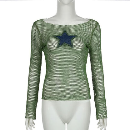 Long sleeve fishnet star pattern top