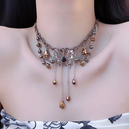 Butterfly decor crystal pendant choker necklace