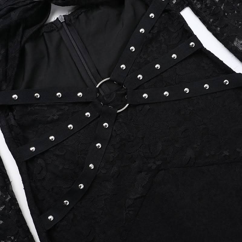 Off shoulder long sleeve o ring lace hollow out cut out mini dress