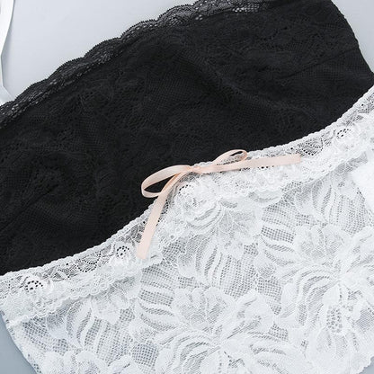 Halter bowknot lace contrast backless see through crop top