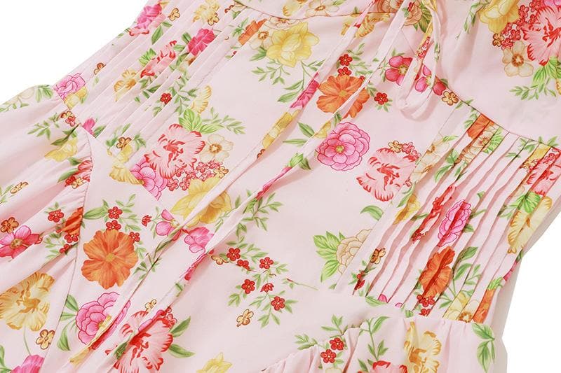 Halter print lace hem knotted maxi dress