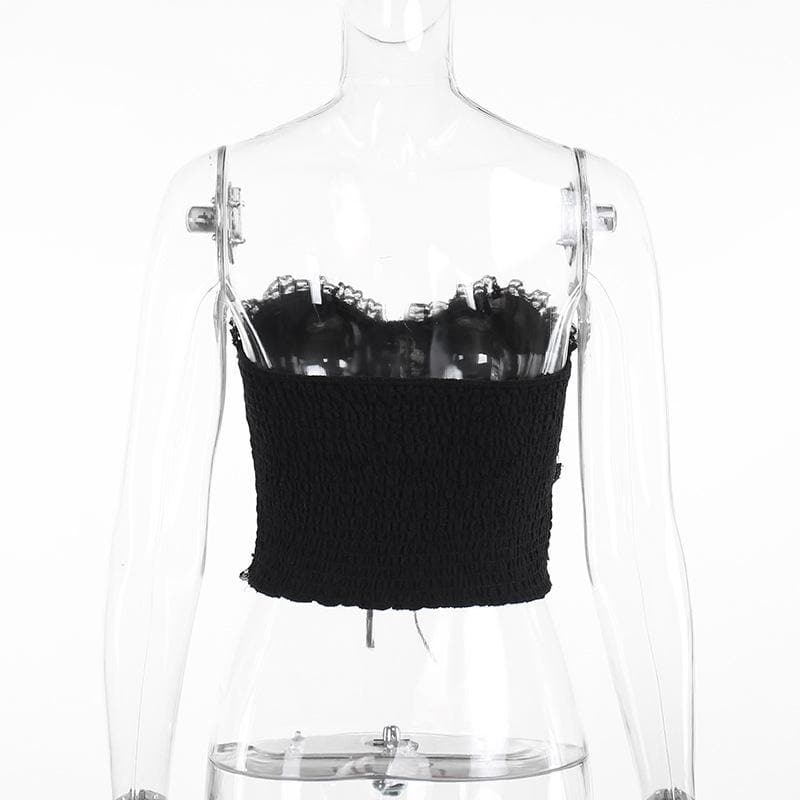 Metal chain lace up sweetheart neck tube top