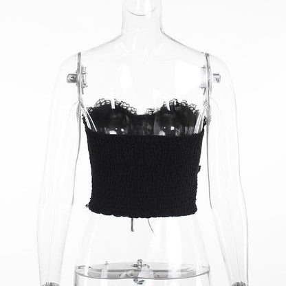 Metal chain lace up sweetheart neck tube top
