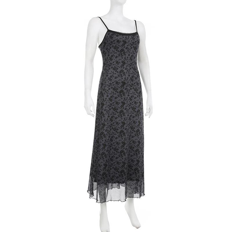 Lace hem mesh ruffle backless cami midi dress