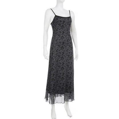 Lace hem mesh ruffle backless cami midi dress