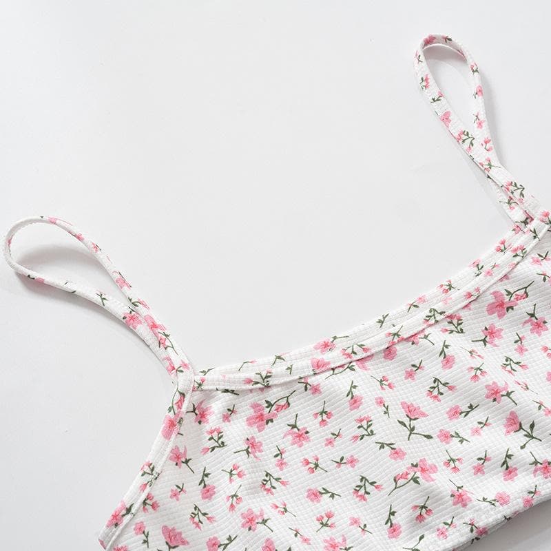 Floral print textured cami crop top short pant set