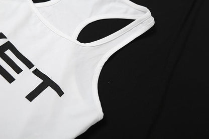 U neck “WET” pattern sleeveless contrast tank bodysuit