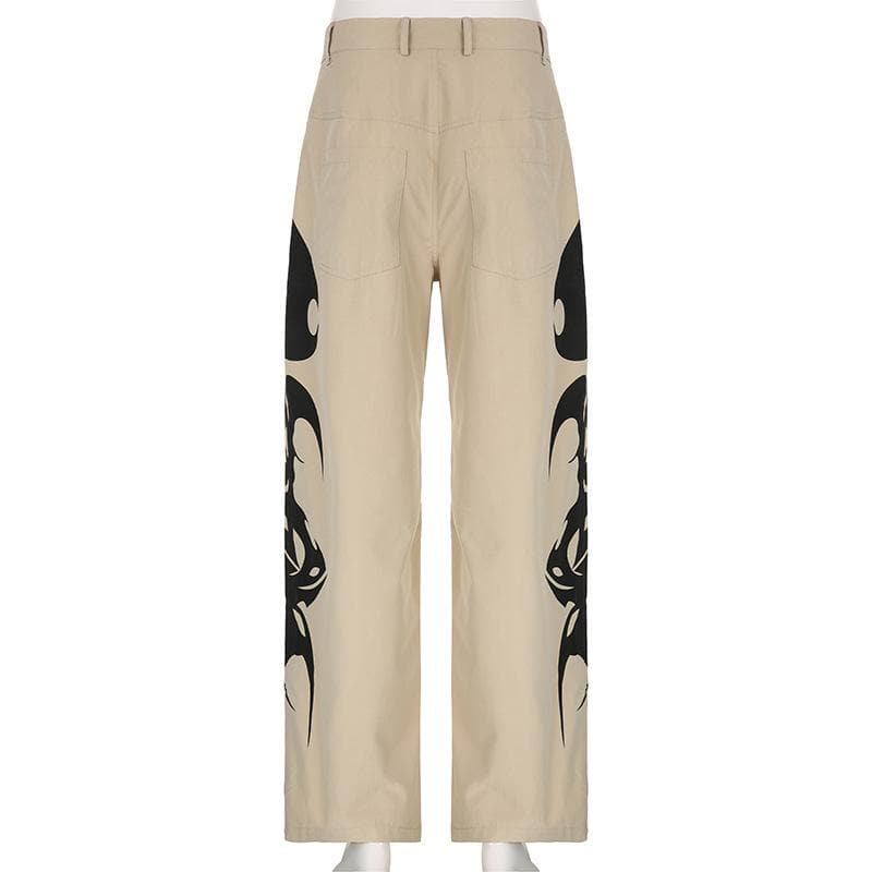 Abstract high rise button pocket contrast straight leg pant