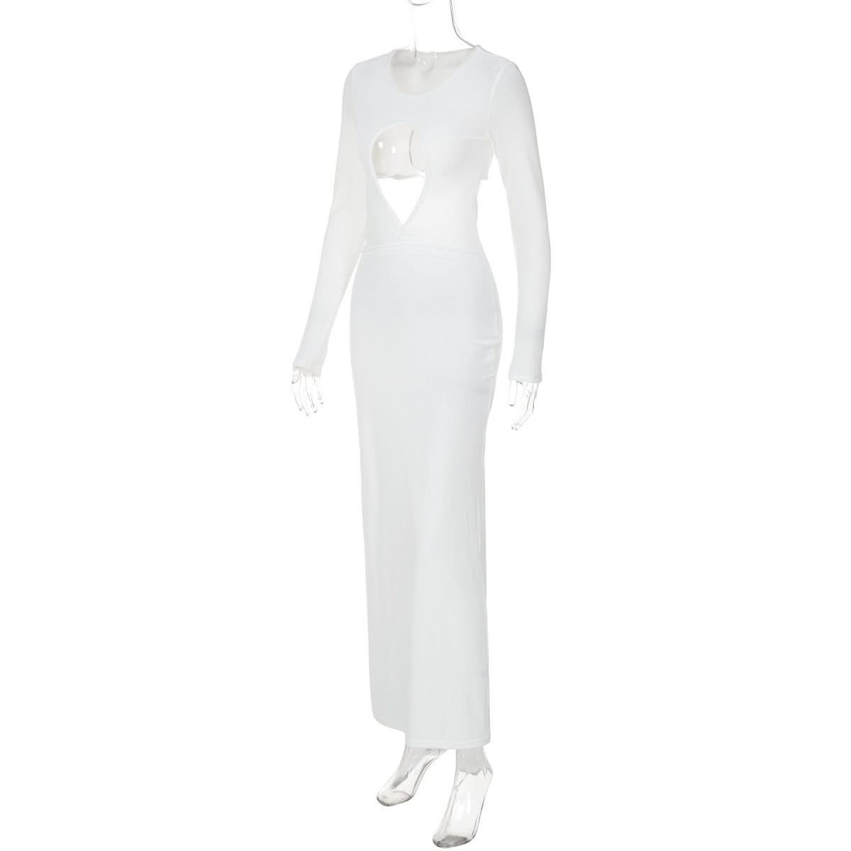 Long sleeve hollow out ruched cut out maxi dress