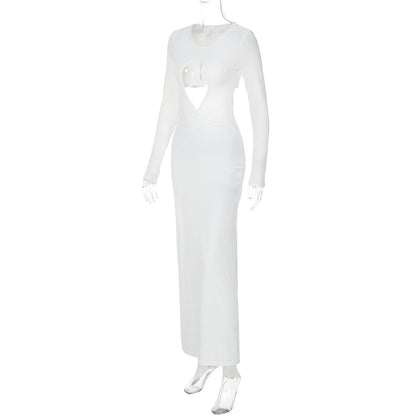 Long sleeve hollow out ruched cut out maxi dress