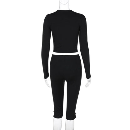 Long sleeve hollow out bowknot pant set