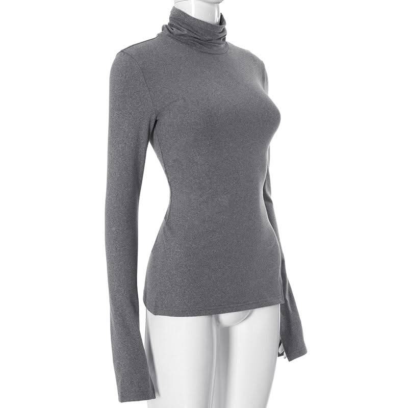 Long sleeve high neck slit irregular solid top