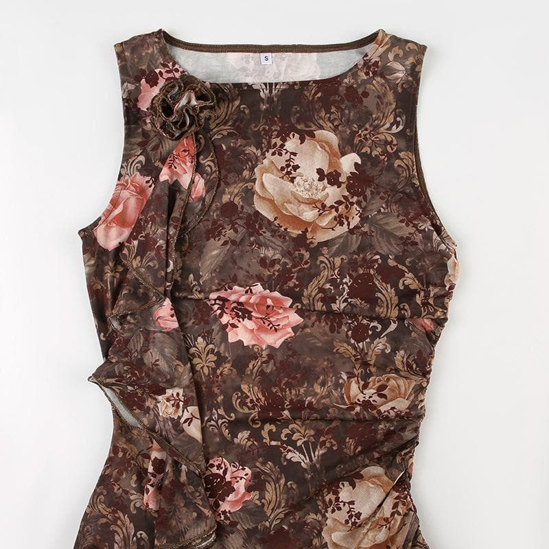 Sleeveless flower applique mini dress